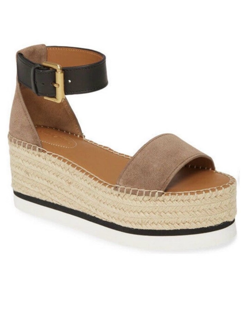 See By Chloe Glyn Leather Platform Espadrille Sandals Black/Brown